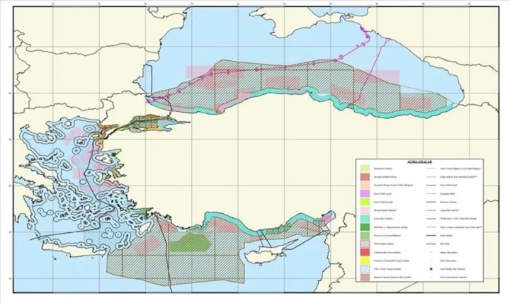 Ο χάρτης της Milliyet ο οποίος διέρρευσε μετά τις ελληνικές ανακοινώσεις
