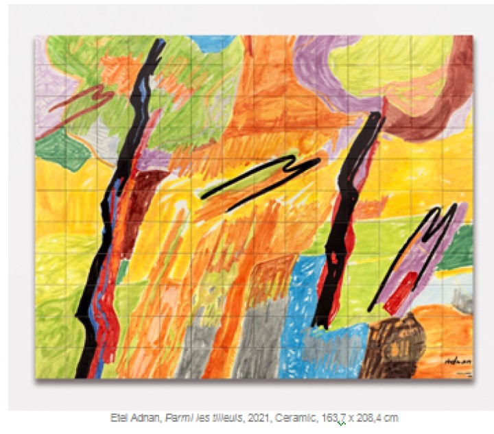Etel Adnan, Parmi les tilleuls, 2021, Ceramic, 163,7 x 208,4 cm